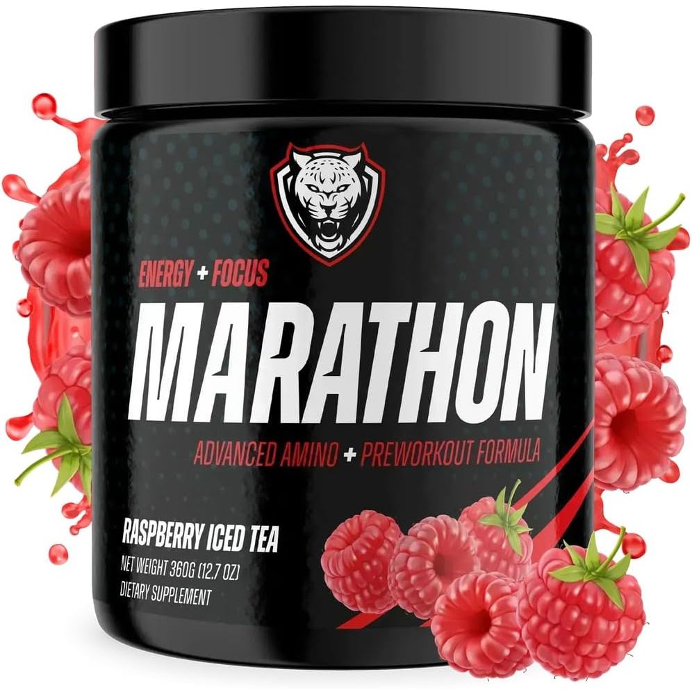 6AM Run Marathon | Running Supplements for Endurance & Stamina | Amino Energy with BCAAs for a Clean Pre Running Fuel | No Jitters | Marathon Essentials | Raspberry Iced Tea | 40 Servings