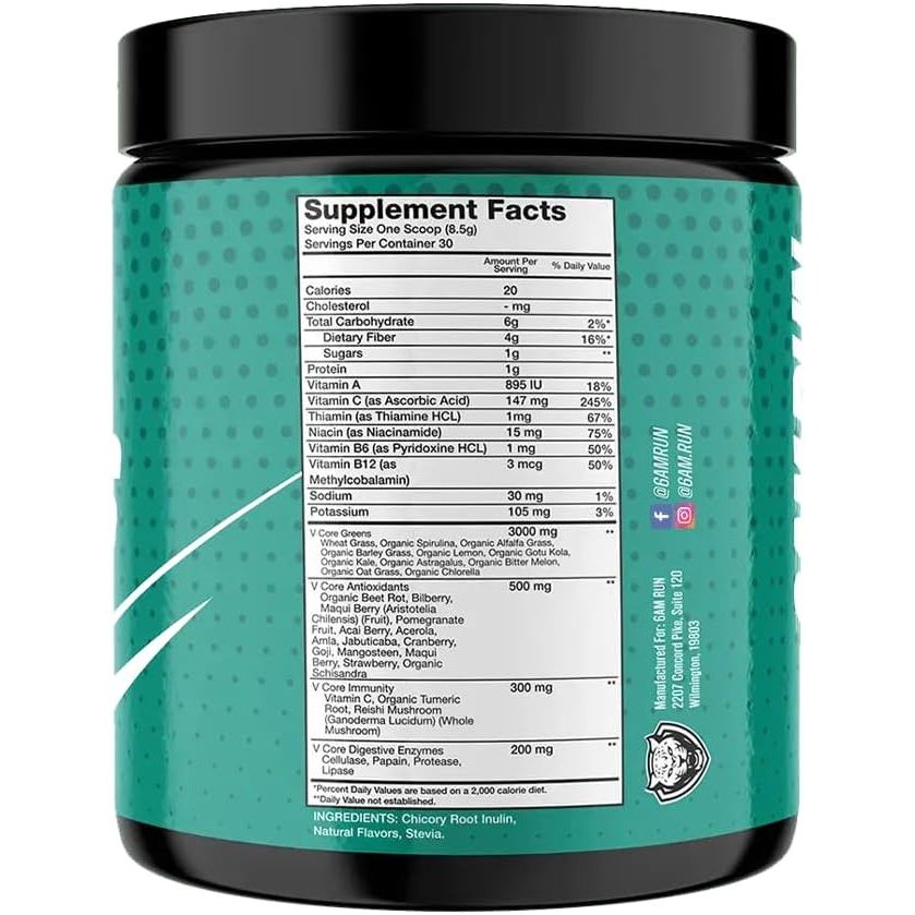 6AM Run | Super Greens Powder | Superfood Powder | Dietary Supplement | Vegetable Powder | Powder Drink Mix | Nutrient Dense Powder | Plant Based | Organic Greens Powder