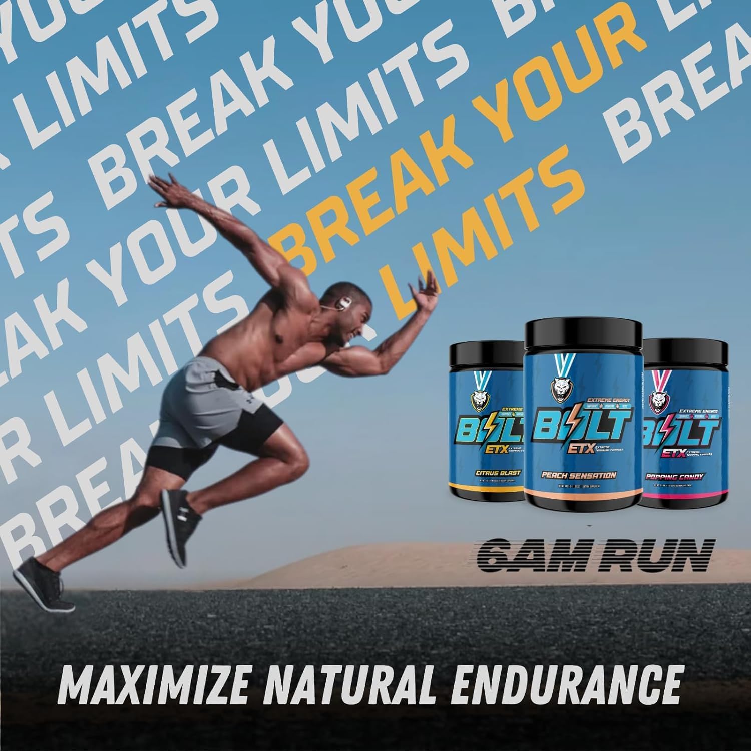 6AM Run Bolt - Pre Workout Powder for Instant Energy Boost for Cardio and Focus - No Jitters, High Energy Conditioning Formula - All Natural, Keto, Vegan (Peach Sensation)