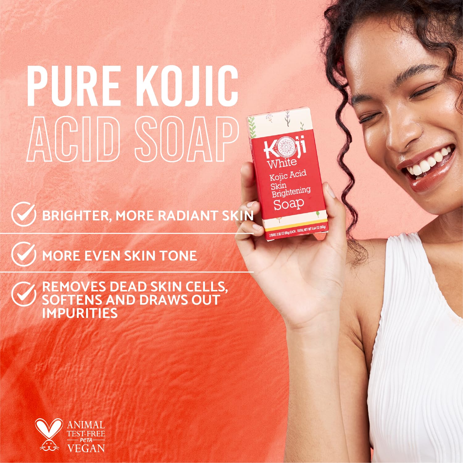 Koji White Pure Kojic Acid Soap | Glycerin Soap Bar for Gentle Skin Brightening and Exfoliation with Tea Tree, Coconut Oil, Hyaluronic Acid & Vitamin C, Vegan, 2.82 oz