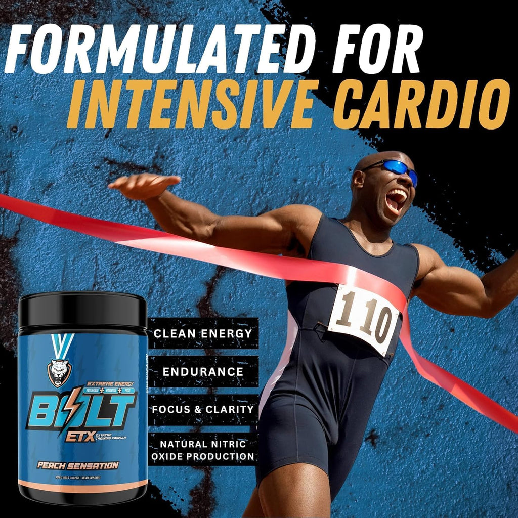 6AM Run Bolt - Pre Workout Powder for Instant Energy Boost for Cardio and Focus - No Jitters, High Energy Conditioning Formula - All Natural, Keto, Vegan (Peach Sensation)