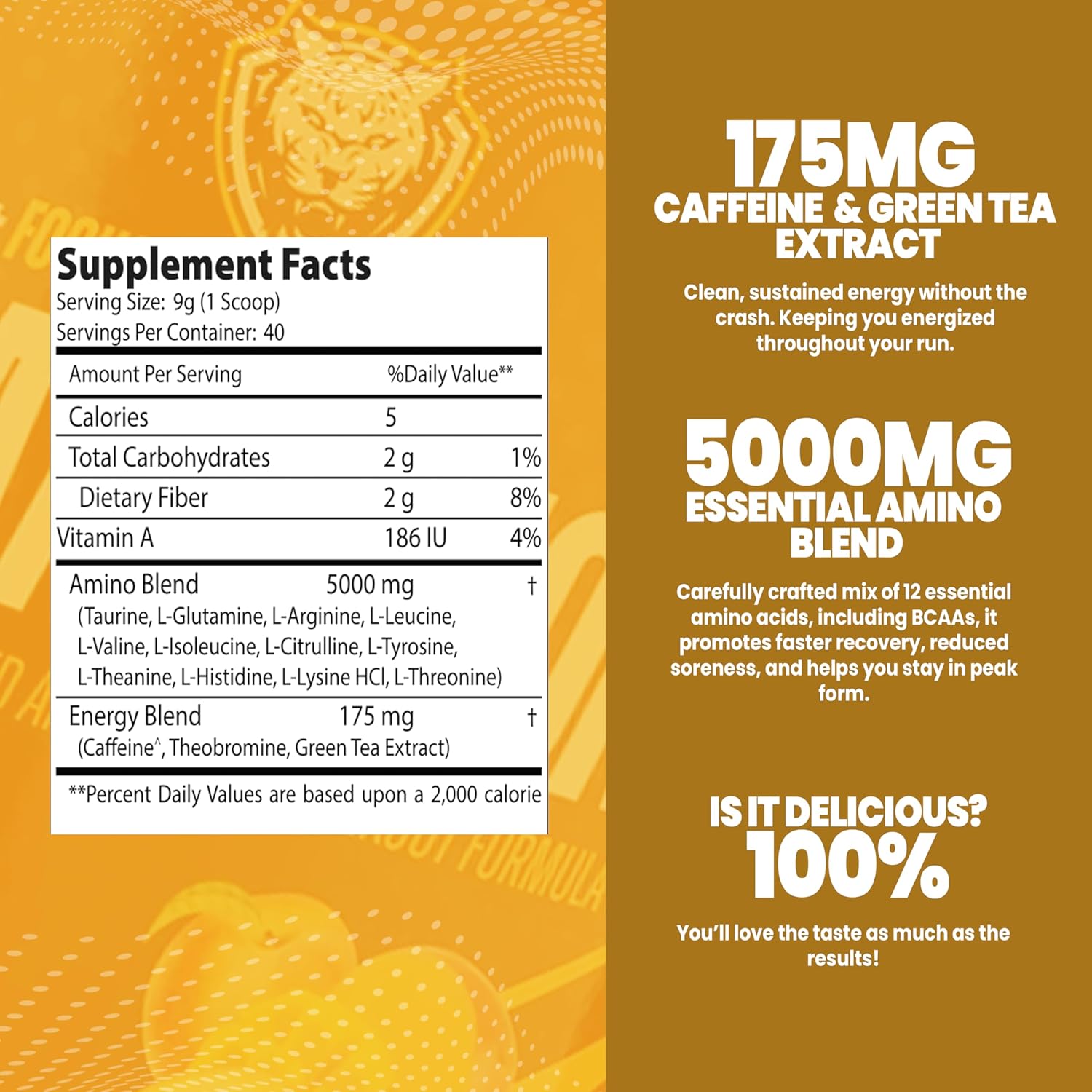 6AM Run Marathon | Running Supplements for Endurance & Stamina | Amino Energy with BCAAs for a Clean Pre Running Fuel | No Jitters | Marathon Essentials | Peach Mango | 40 Servings