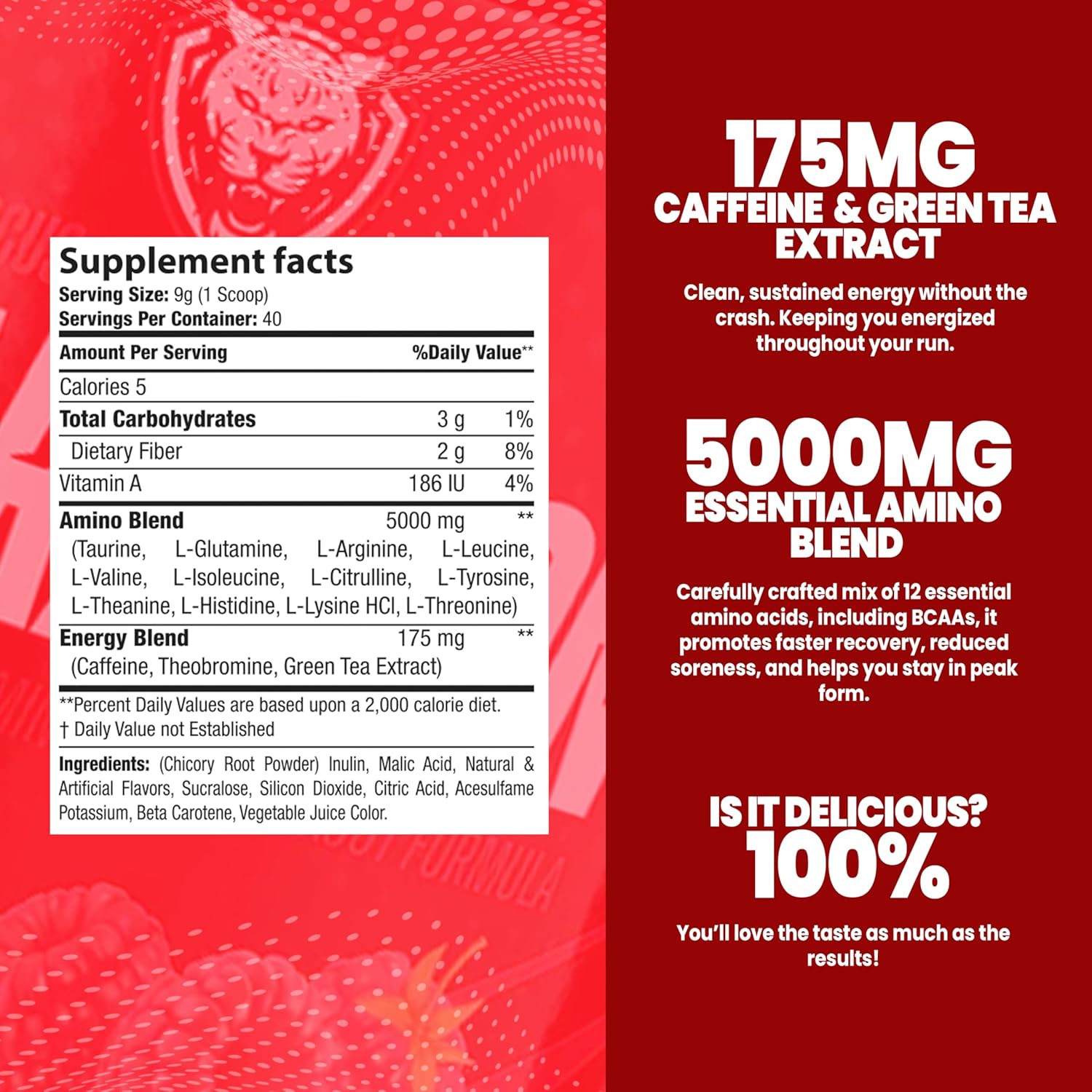 6AM Run Marathon | Running Supplements for Endurance & Stamina | Amino Energy with BCAAs for a Clean Pre Running Fuel | No Jitters | Marathon Essentials | Raspberry Iced Tea | 40 Servings